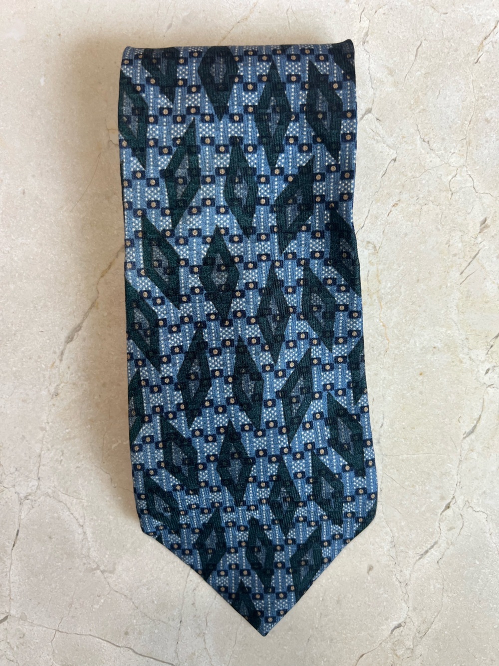 100% Italian Silk Made in USA Nick Hilton Blue Green Geometric Purple Tipping